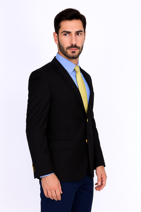 Men's Sport Coat Black Mantoni Suit - Signature Menswear Wool Fabric SuitsOutlet - Brand - High End Suits - High Quality Suits