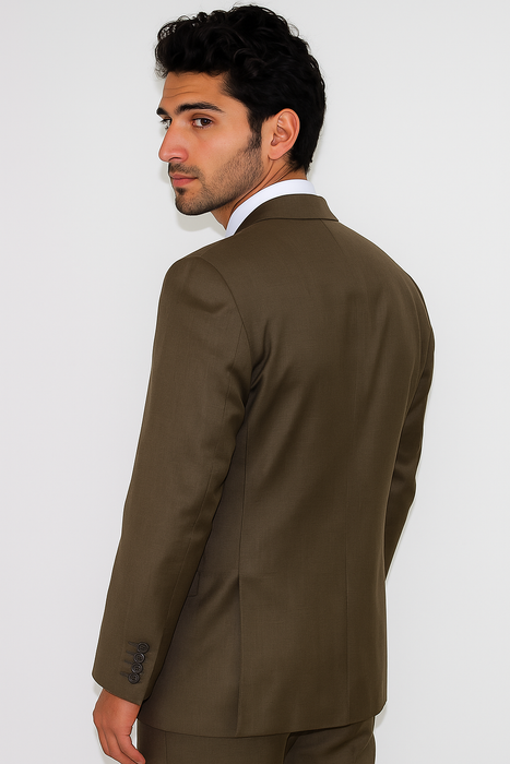 Men's Classic 2 Button Super 140's Suit in Taupe - Light Olive  Mantoni Brand - 100% Percent Wool Fabric Suit - Worsted Wool Business Suit