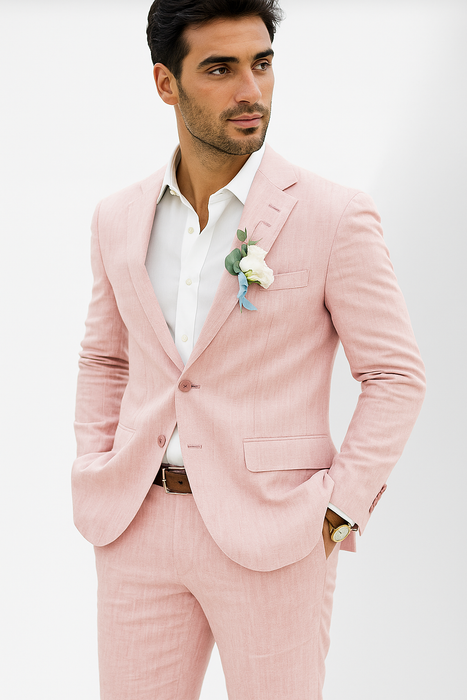Mens Cotton Suit - Pink Summer Suit