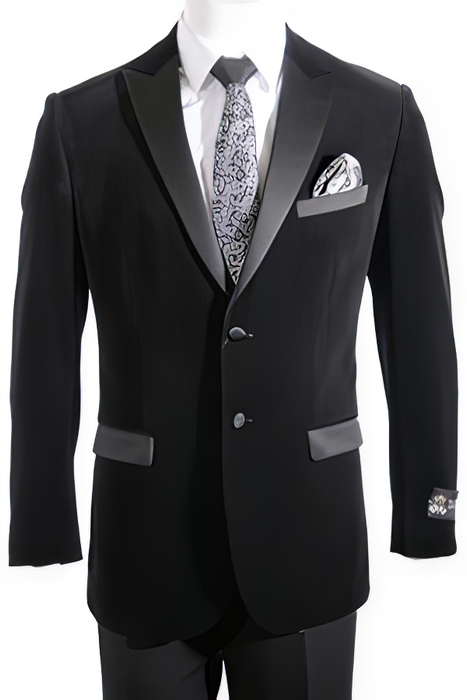 2 Button Velvet ~ Men'S Blazer With Satin Lapel Side Vent Black