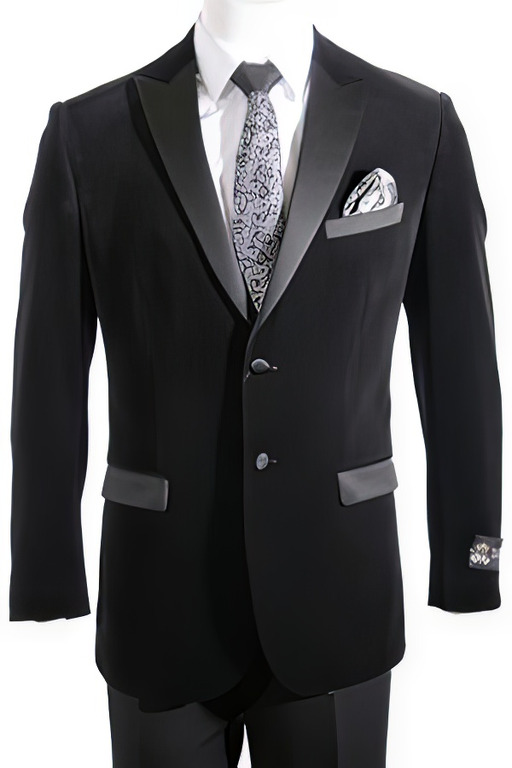 2 Button Velvet ~ Men'S Blazer With Satin Lapel Side Vent Black