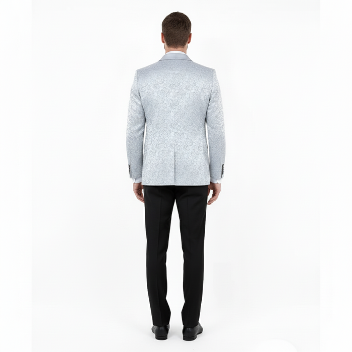 Big and Tall Men’s Silver Gray Paisley Tuxedo Jacket – Satin Shawl Lapel Blazer for Weddings, Proms, and Formal Events