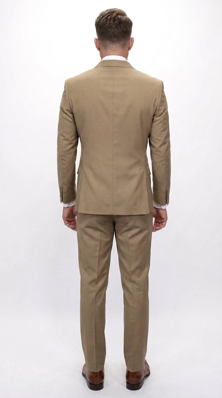 Men’s Statement Brand Caramel Khaki Double Breasted Wool Suit, Designer Formal Business Suit Set Wool Suit in Camel Color Modern Fit
