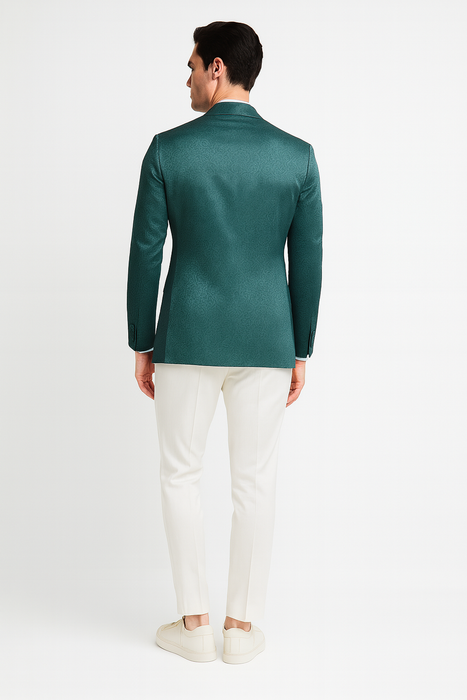 Men’s Teal Green Floral Jacquard Blazer – Slim Fit Tuxedo Jacket for Weddings, Proms, and Parties