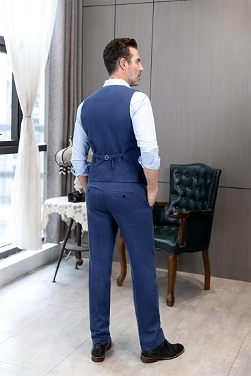 Dress Mens Vintage Tweed Dress Pants Slacks Trousers Regular Fit Suit Pants in Blue