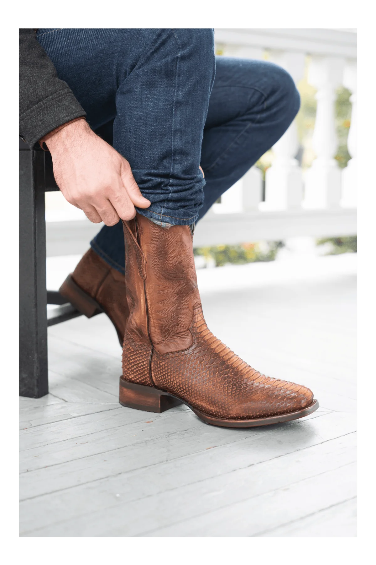 Dan Post Men's KA Python Print Leather Square Toe Boots - Brown - Image 7