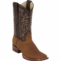 Tan Brown Square Toe Cowboy Boots