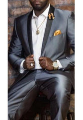 Men's Grey Button Closure Shawl Lapel Velvet Jacket