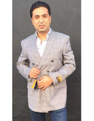 Alberto Nardoni Brand Men'S Double Breasted Checked Pattern Grey Blazer ~ Sport Coat Jacket(Wholesale Price $75 (12pc&UPMinimum))