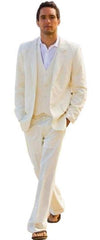Alberto Nardoni Ivory ~ Cream ~ Off White 2 Button Vested 3 Piece Suit Light Flat Front (Wholesale Price $95 (20PC&UPMinimum)) - 100% Percent Wool Fabric Suit - Worsted Wool Business Suit