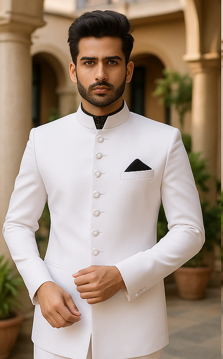 Apollo King Suit Men's 2 Piece Nehru Style Suit Apollo King White