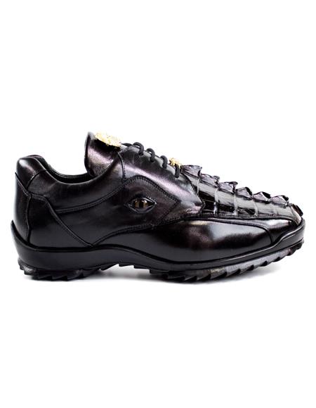 Authentic Mens Genuine Skin Italian Dress Sneaker In Black