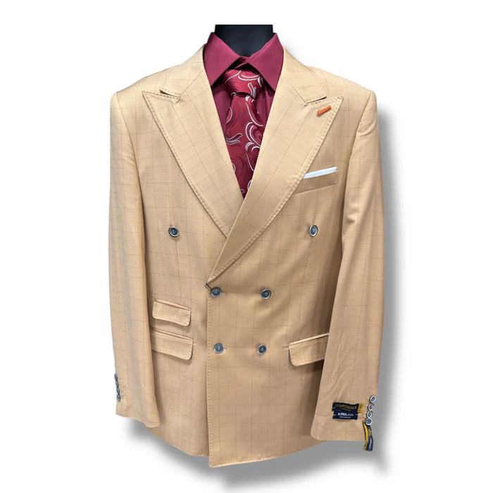 Men’s Double Breasted Suit in Camel, Bronze & Charcoal – Regular Fit Formal Suit with Flat Front Pants Modern Fit