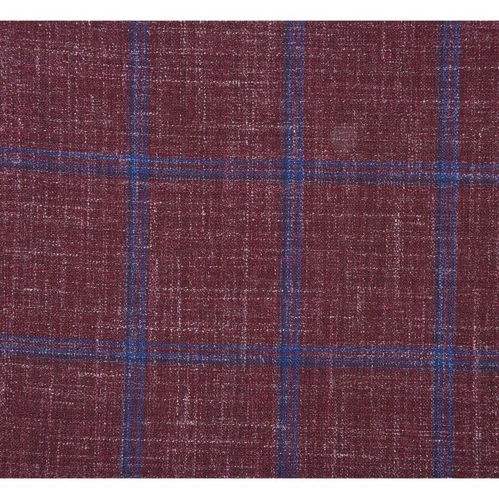 Saco vaquero - Western Sport Coat - Western Blazer- Mens Slim Fit Two Button Wool Sport Coat Blazer In Burgundy & Blue Windowpane Plaid