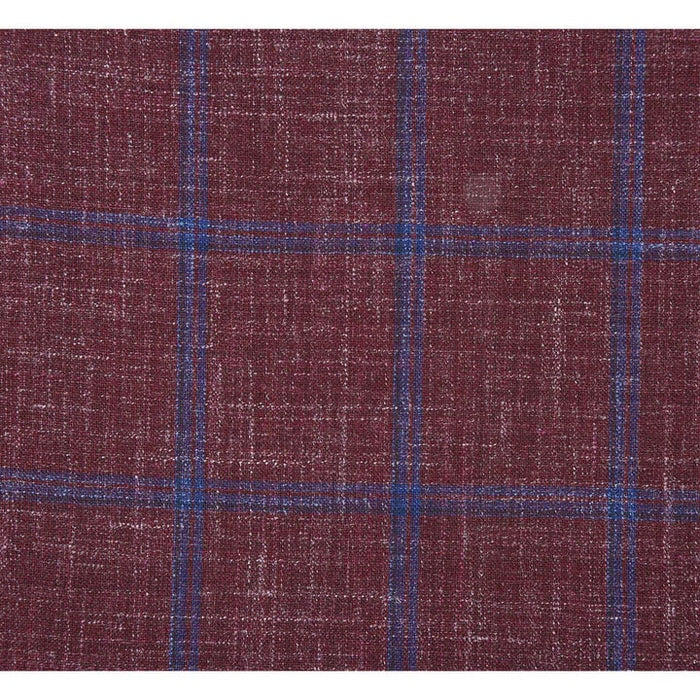 Saco vaquero - Western Sport Coat - Western Blazer- Mens Slim Fit Two Button Wool Sport Coat Blazer In Burgundy & Blue Windowpane Plaid