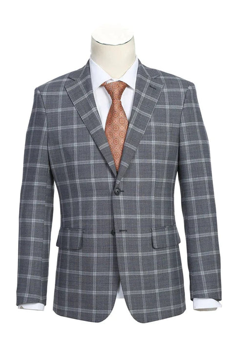 Saco vaquero - Traje Para Hombre - Western Sport Coat - Western Blazer - Mens Designer Two Button Slim Fit Notch Lapel Wool Suit In Bold Medium Grey Windowpane Plaid