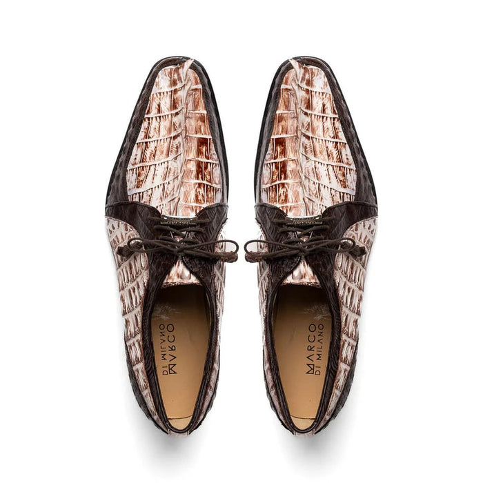 Marco Di Milano Caribe Men's Shoes Rustic White & Brown Genuine Hornback Caiman Crocodile Dress Derby Oxfords