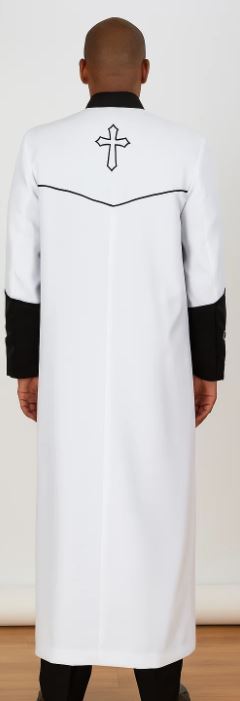 White/Black Cross Accent Robe With Stole Mandarin Suits