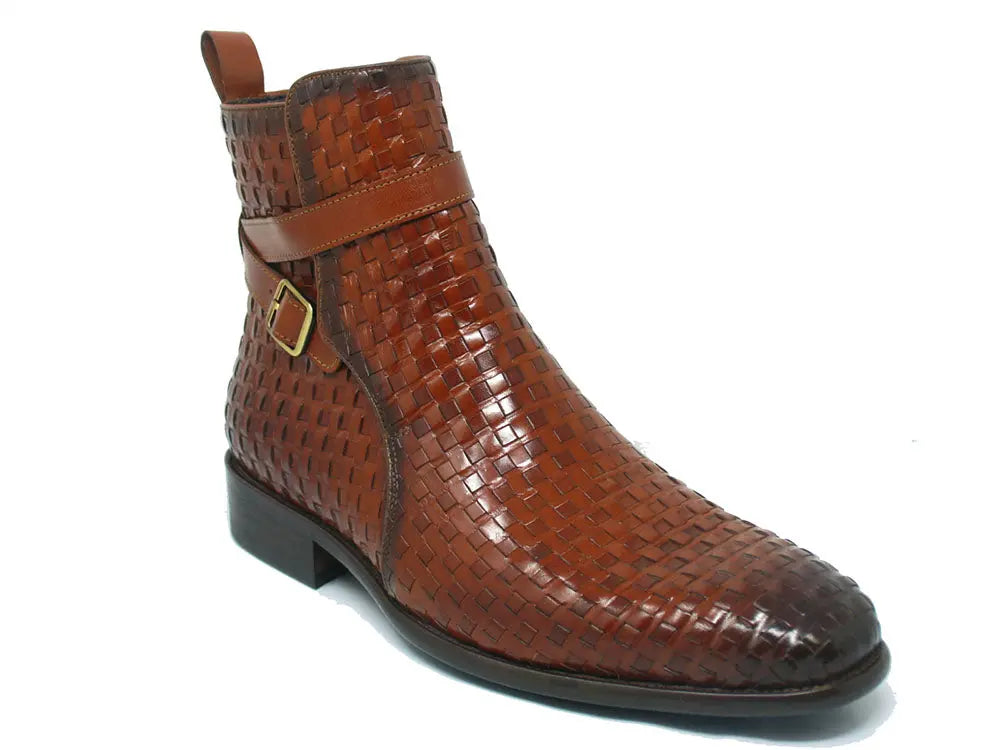 Carrucci Basket Weave Calfskin Buckle Boot - Luxury Brown Leather