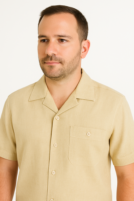 Two Piece Men's Big Size Natural Beige Linen Short Sleeve Casual Casual Two Piece Mens Walking Outfit For Sale Pant Sets Suit