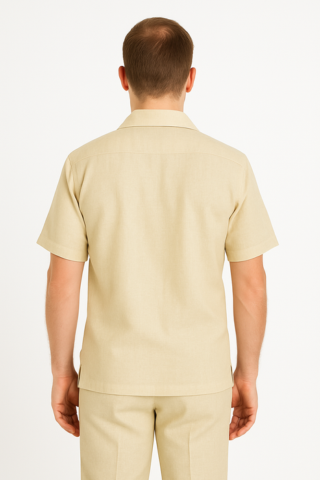 Two Piece Men's Big Size Natural Beige Linen Short Sleeve Casual Casual Two Piece Mens Walking Outfit For Sale Pant Sets Suit