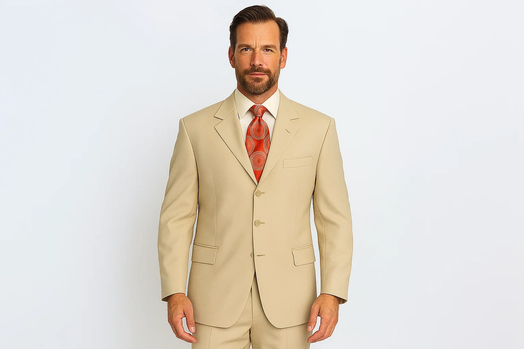Groomsmen Suits Very Light Tan ~ Beige Summer Suit Light Weight Available In 2 Or 3 Buttons Style Regular Classic Cut Cheap Priced Business Suits Clearance Sale