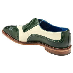 Belvedere Sesto Forest Green / Cream Genuine Ostrich Quill Italian Calf Wingtip Shoes