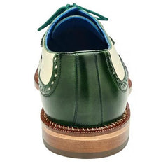 Belvedere Sesto Forest Green / Cream Genuine Ostrich Quill Italian Calf Wingtip Shoes