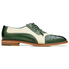 Belvedere Sesto Forest Green / Cream Genuine Ostrich Quill Italian Calf Wingtip Shoes