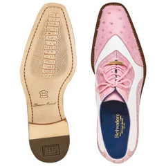 Belvedere Sesto Rose Pink / White Genuine Ostrich Quill Italian Calf Wingtip Shoes
