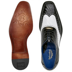 Belvedere Varo Black / White Genuine Alligator Eel Wingtip Shoes