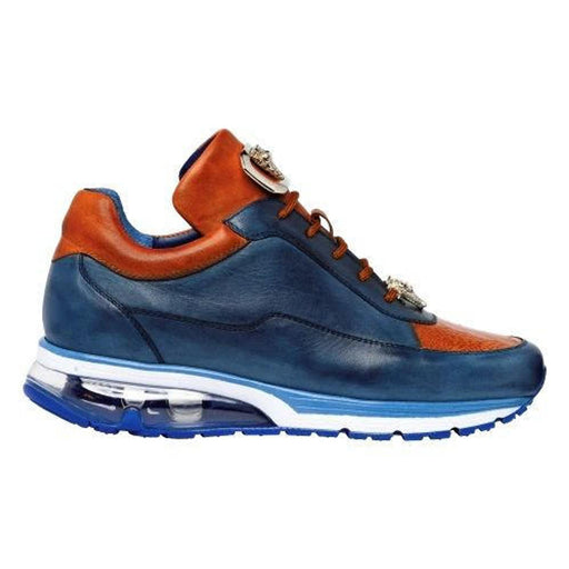 Belvedere Blue Italian Calfskin Tan Ostrich Sneakers Flash