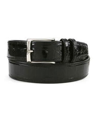 Mezlan Belts Men's Black All-Over Genuine World Best Alligator ~ Gator Skin Silver Semi Gloss Buckle Skin Belt