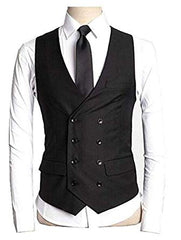 Black Double Breasted Eight Button Skinny Fit Vest