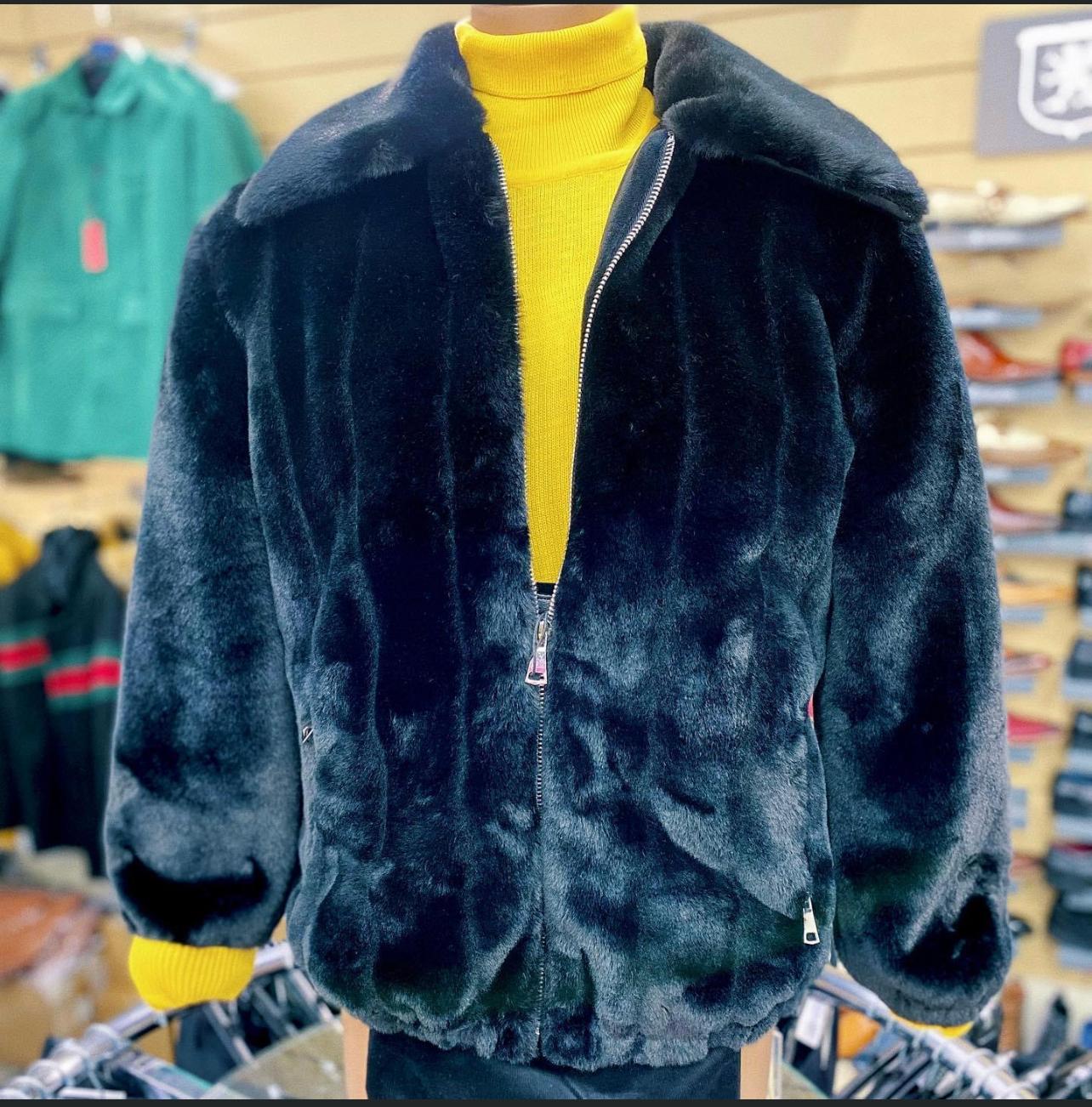 Mens Black Faux Fur Jacket – Luxury Winter Zip-Up Coat with Soft Plush Finish - Image 6