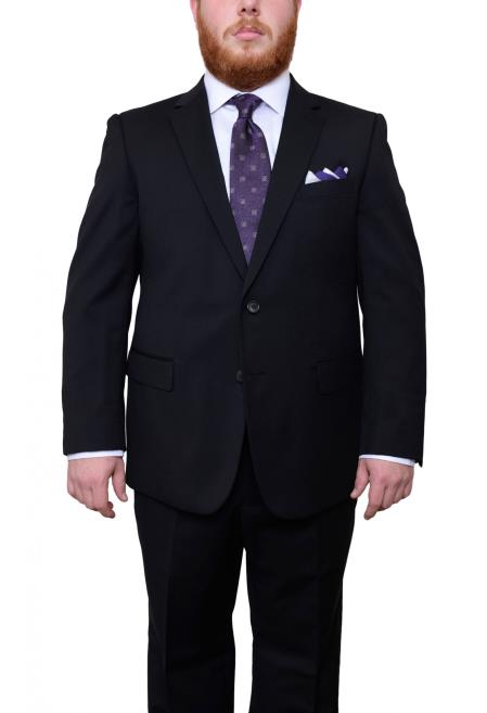 Mix and Match Suits Men's Black Portly Fit Pinstriped Two Button Super 130's Suit Executive Fit Suit - Mens Portly Suit