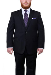 Mix and Match Suits Men's Black Portly Fit Pinstriped Two Button Super 130's Suit Executive Fit Suit - Mens Portly Suit