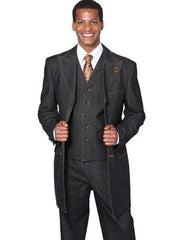 Men's 3 Piece Fashion Black Jean Wide Leg Vested Long Cheap Priced Business Suits Clearance Sale