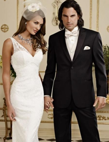 Skinny Fitted Slim Fitc Cut Ridge Basic Peak Tonal Slim Fit Black Tuxedo - Skinny Fit Tuxedo