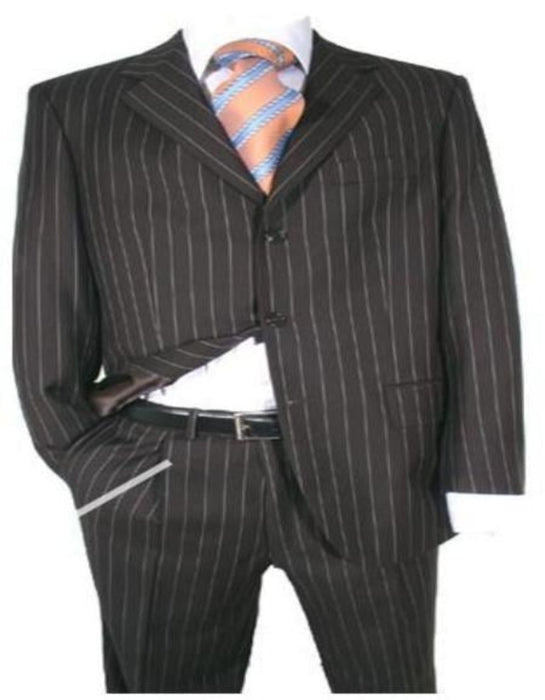 Black Super 120'S Super Fine Rayon Fabric Chalk Bold Pinstripe 1920'S 30'S Fashion Look Available In 2 Or 3 Buttons Style Regular Classic Cut Suit