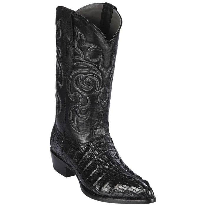 Los Altos Boots - Mens Dress Cowboy Boot - Low Priced Black Caiman Tail Cowboy Boots- in Black