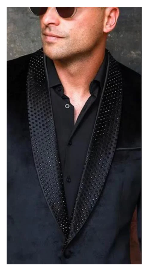 Black Velvet Blazer - Glitter Sequin Lapel Sport Coat For Men