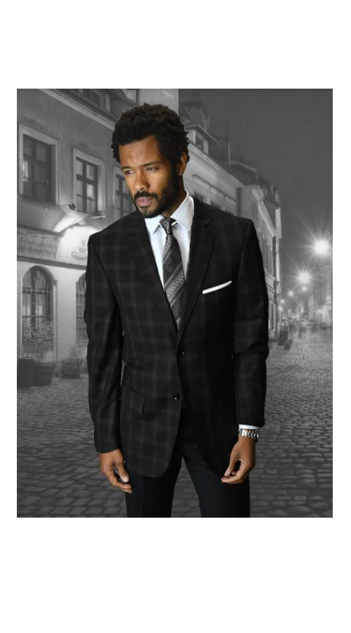 Black Windowpane Blazer - Blazer Plaid Blazer - Sportcoat