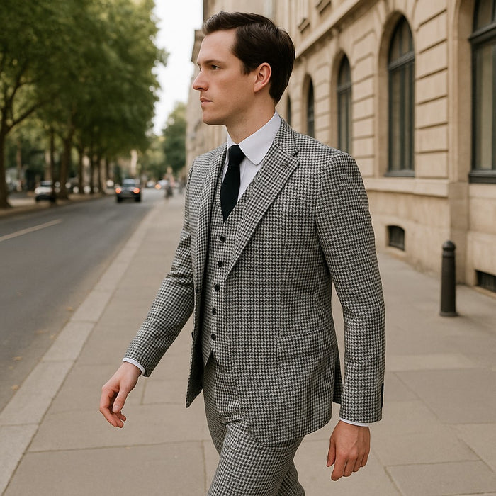 Black and white checkered suit for men
