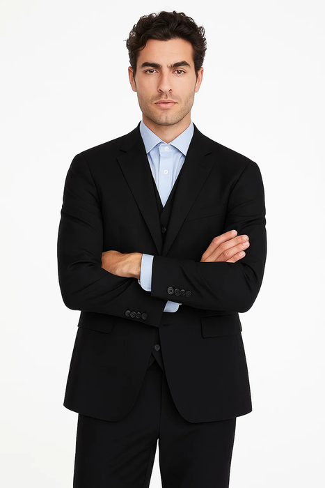 Black Birdseye Pattern Slim Fit Men’s Two Button Vested Suit