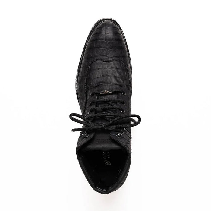 Marco Di Milano Leoni Oil Black Caiman Crocodile Lace-Up Boots