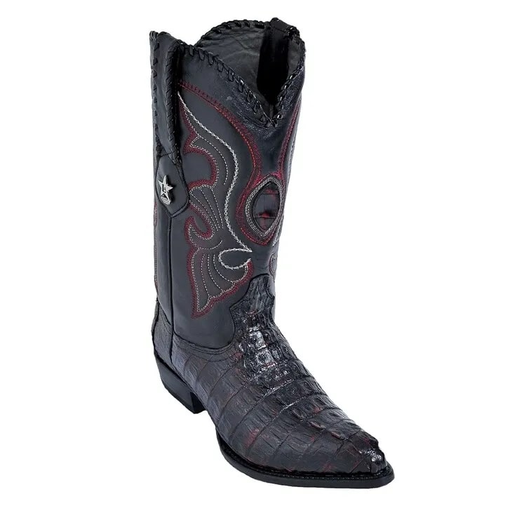 J Toe Cowboy Boots - J Toe Western Boots - Los Altos Black Cherry J-Toe Genuine Caiman Tail