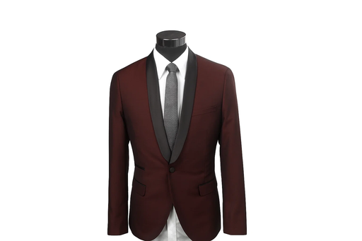 Cheap Priced Blazer Jacket For Men Online Slim Fit 1 Button Burgundy ~ Wine ~ Maroon Color Two Toned Black Lapel Satin Shawl Collar Dinner Jacket Looking! Burgundy Tuxedo