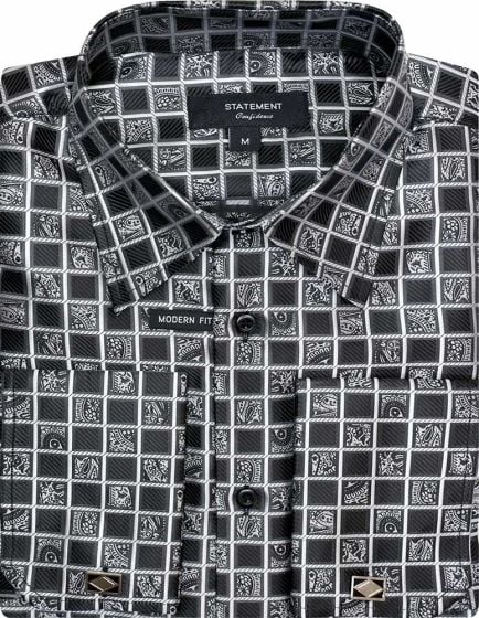 Mens Paisley Shirts - Club Fashion Dress Shirt Spread Collar in Color Black Shirt