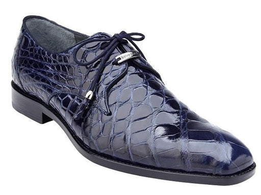 Belvedere Blue Alligator Shoes Men Italian Lace Up Lago